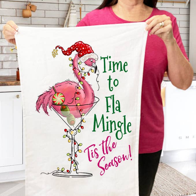 Christmas Flamingo Fla Mingle Cotton Terry Cloth Towels for wholesale by Avery Lane Gifts