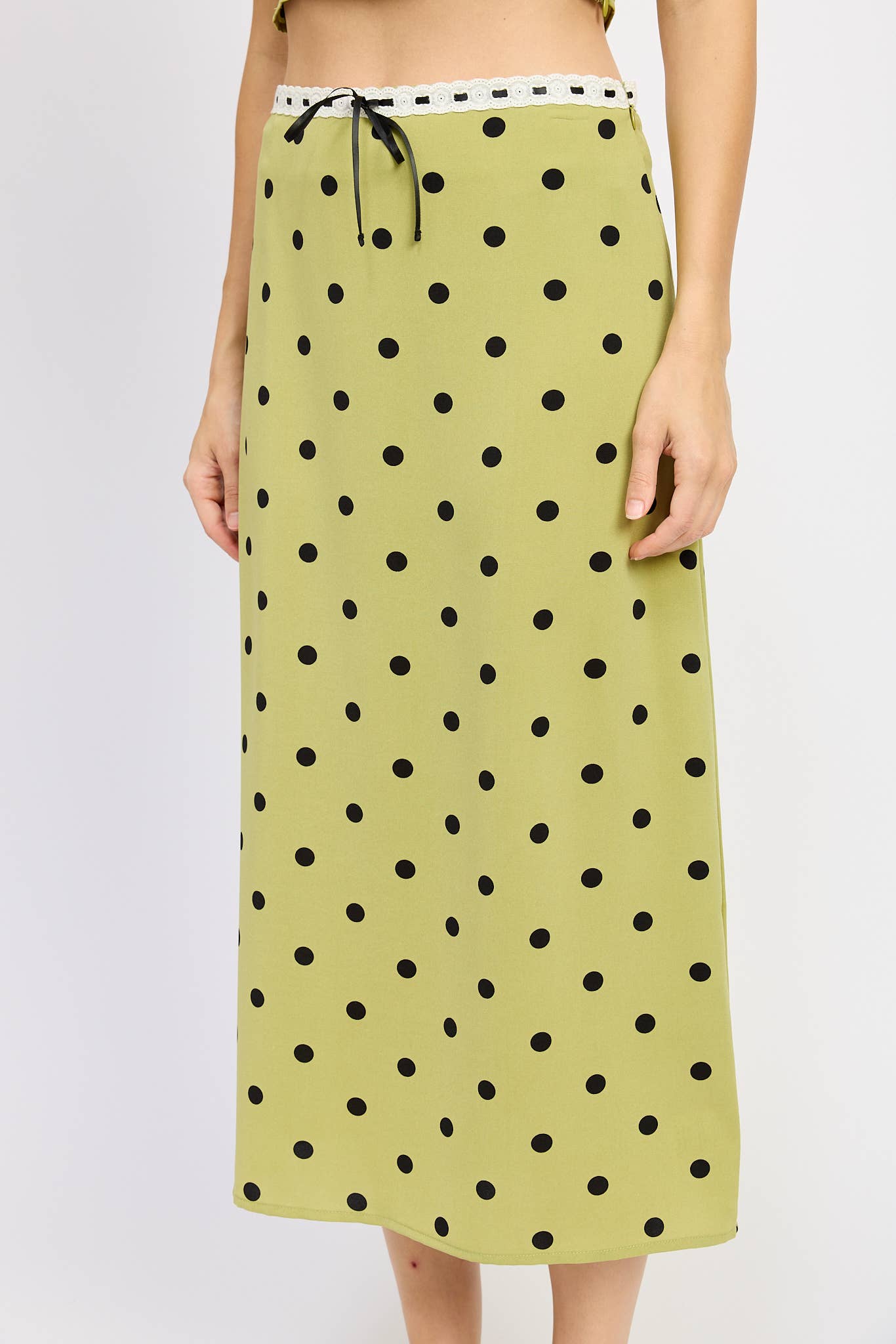 POLKA DOT MIDI SKIRT WITH LACE TRIM for wholesale on Faire1