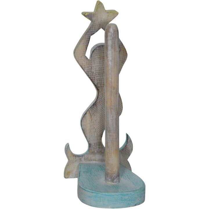 White Elephant - Vente Porte-serviettes en papier - Porte-serviettes en papier sirène sculpté à la main en bois