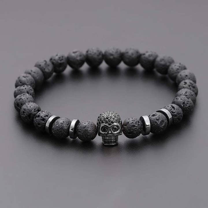 RabenBeads - Wholesale Beaded Bracelet - Handmade Black Eye Skull Lava Stone Bracelet7