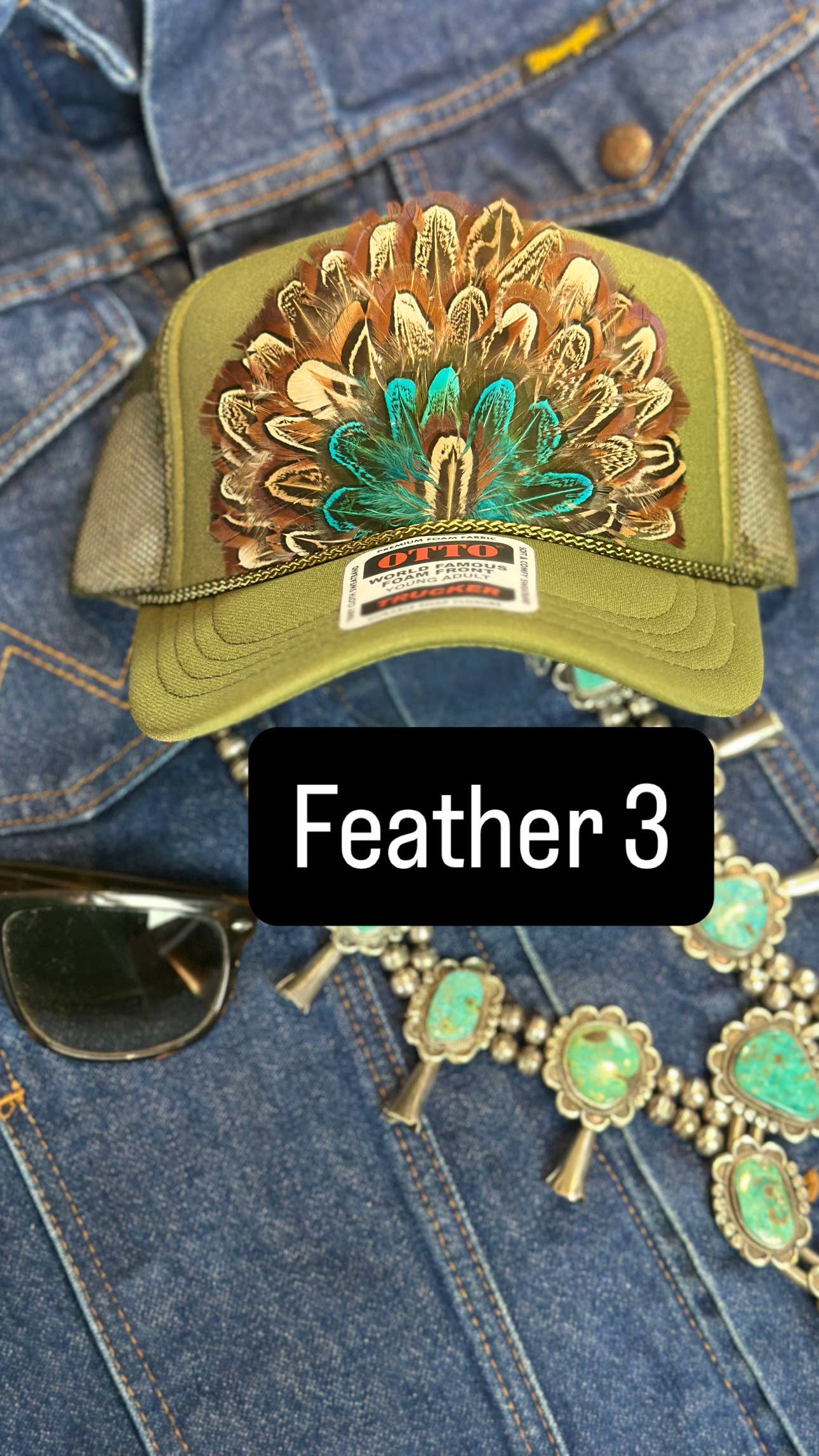 High Ho Silversmithing - Wholesale Trucker Hat - Women's - GREEN FEATHER TRUCKER HAT2