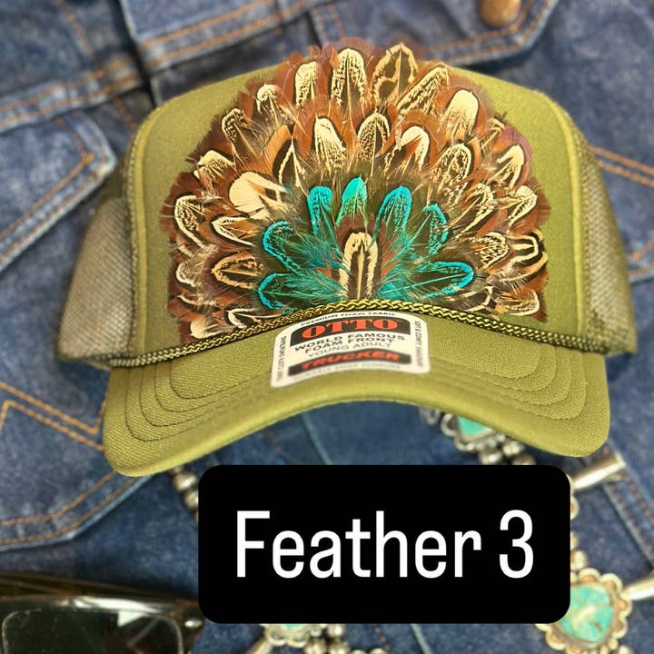 High Ho Silversmithing - Wholesale Trucker Hat - Women's - GREEN FEATHER TRUCKER HAT2
