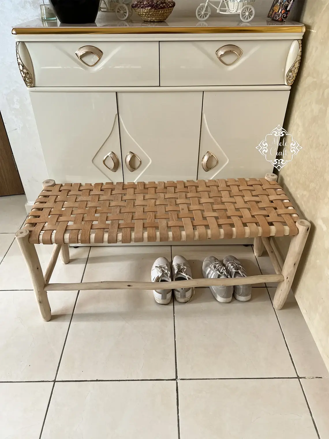 Melecraft - Wholesale Bench - Wicker Wood Leather bench, Handmade Bench, Wood Work Bench1