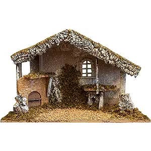 Village Gift Importers - Vendita all'ingrosso Decorazione per presepe - Stalla per presepe con pagliaio e caminetto