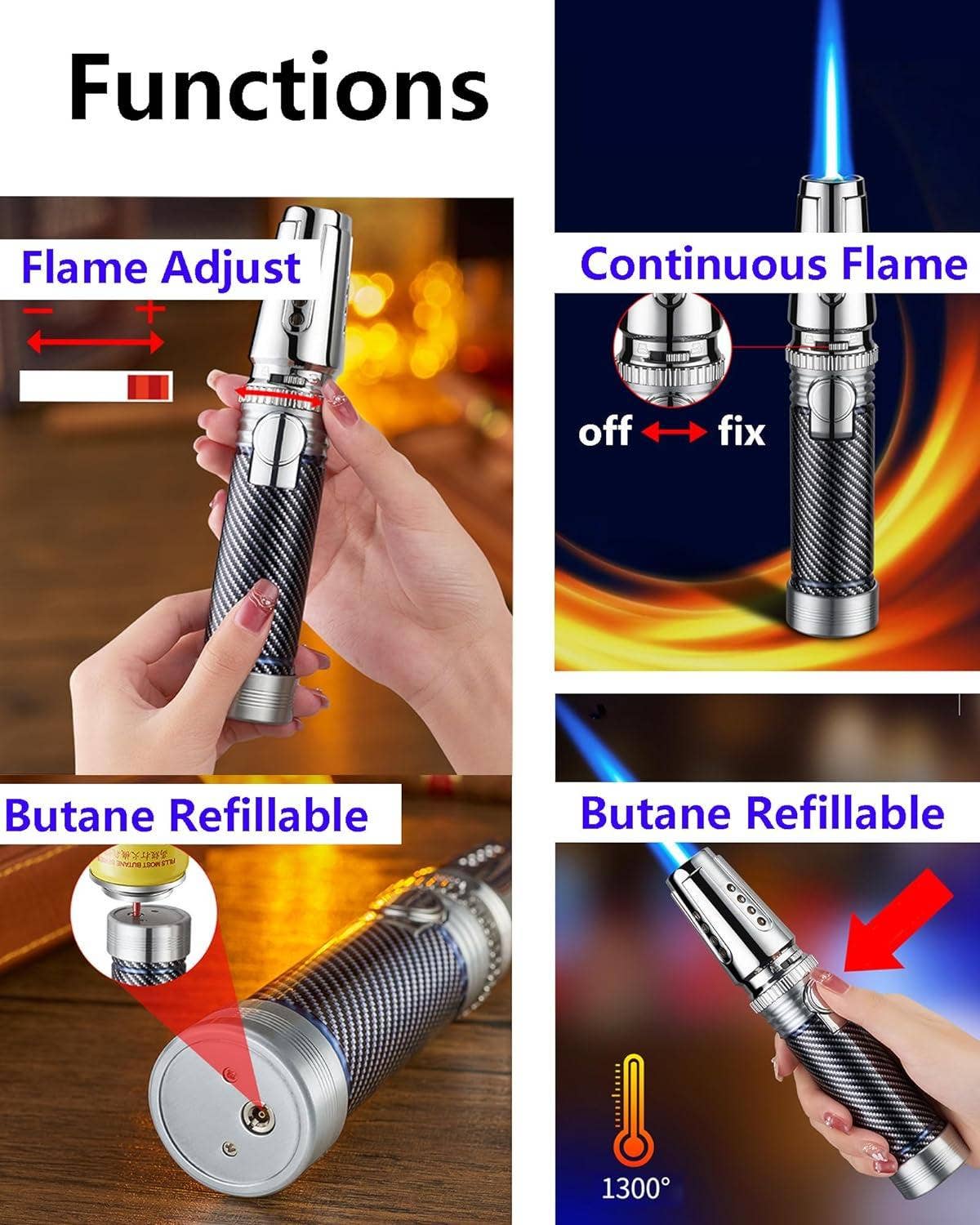VIGOR - Wholesale Lighter - Butane Torch Lighter, Fire Dab Torch Lighters Butane Refillable, Windproof Blue Jet Flame Adjustable for Desserts Baking BBQ, Desserts Baking BBQ(10 Pack)4