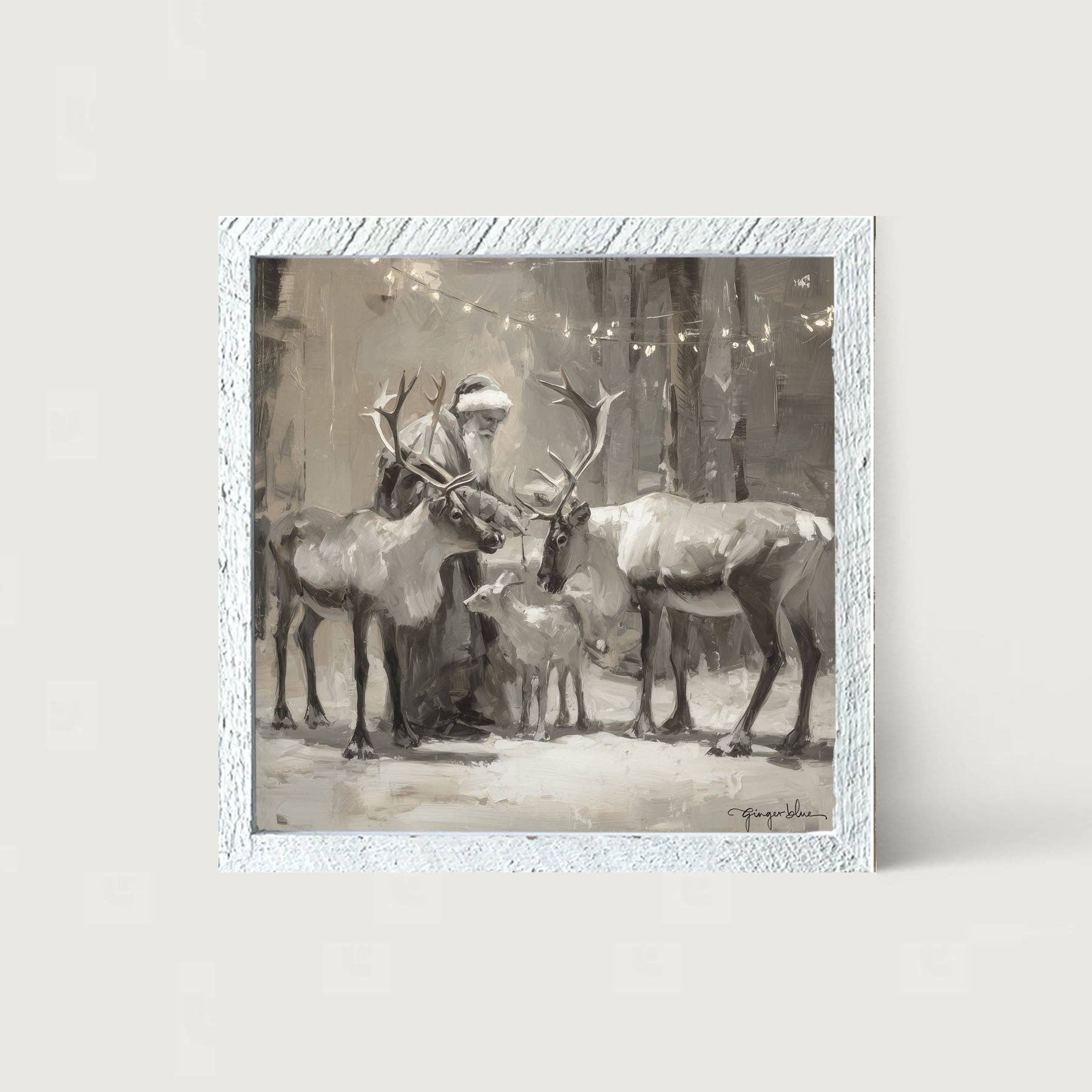 ginger blue - Vente Art mural pour les fêtes - Père Noël et rennes sous les lumières de Noël8