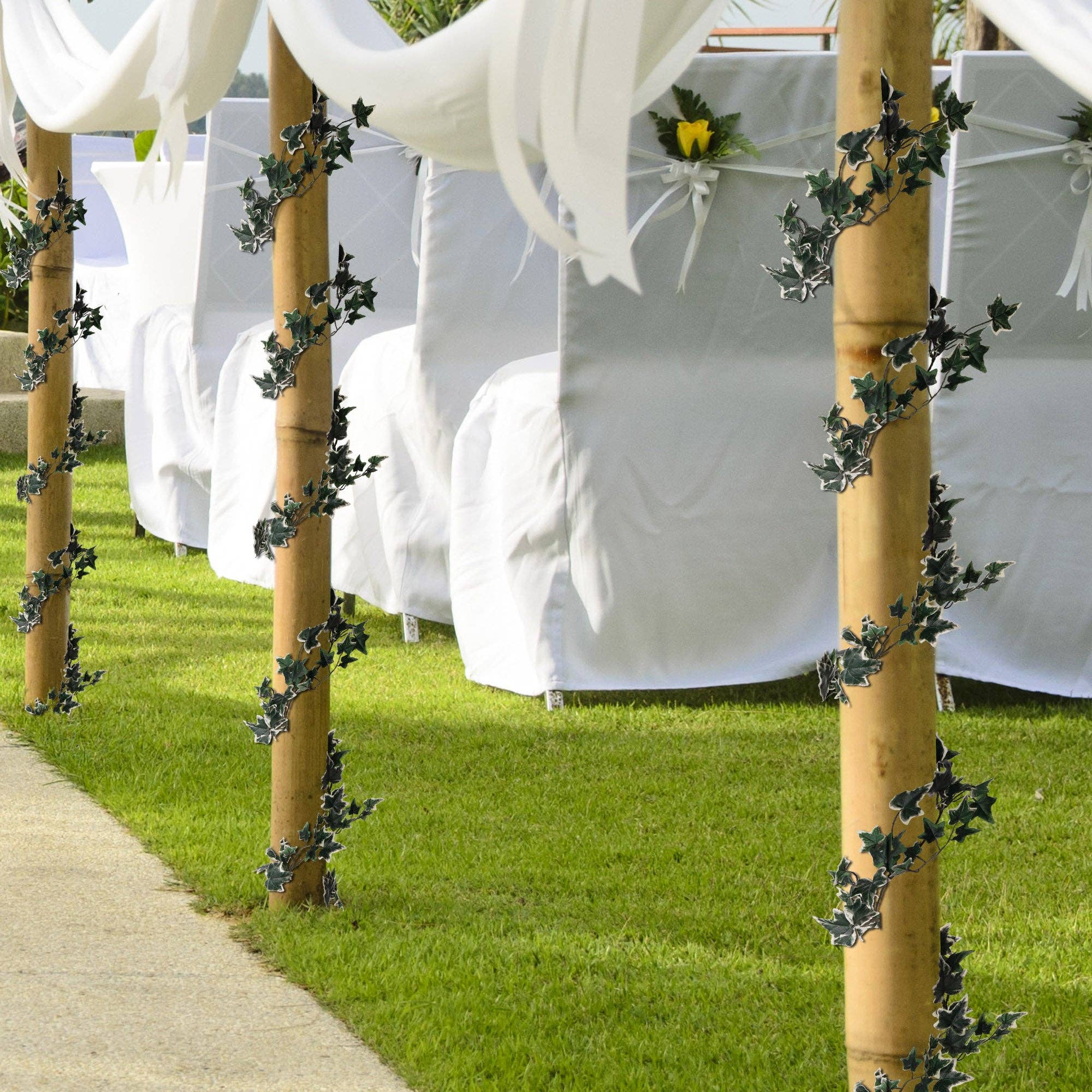 Larksilk – wholesale Bunting/garland – Hanging Green White Ivy Garland- 6' Faux3