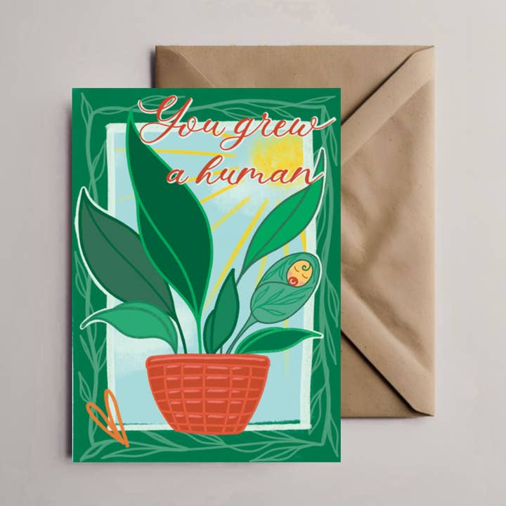 Carte de Félicitations pour la Naissance d'un Humain | Carte de Félicitations Botanique pour Nouveau-né & Grossesse pour la vente par Pink Tigra