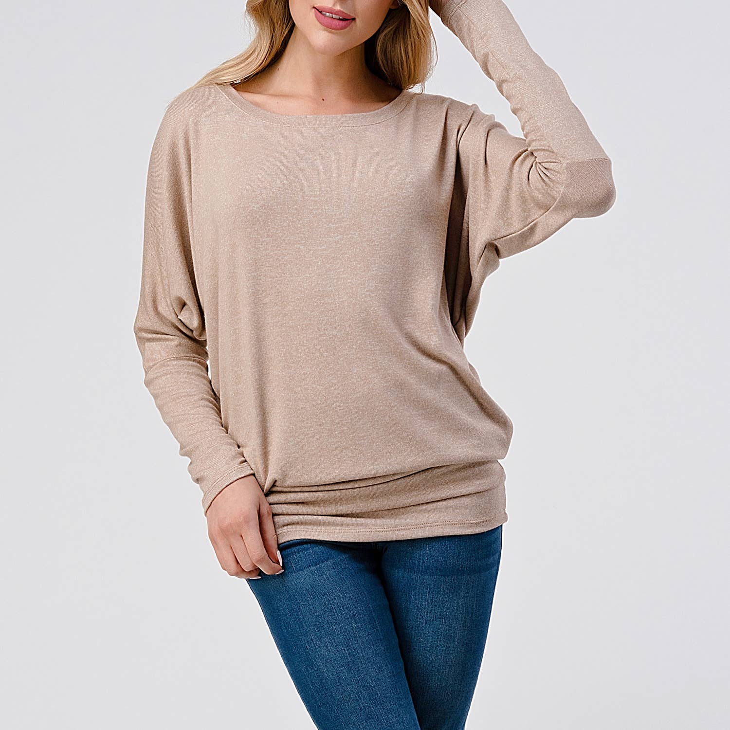 Heimious - Vente Haut en maille – femme - Haut en tricot Hacci à manches longues et col rond à manches Dolman, 270129