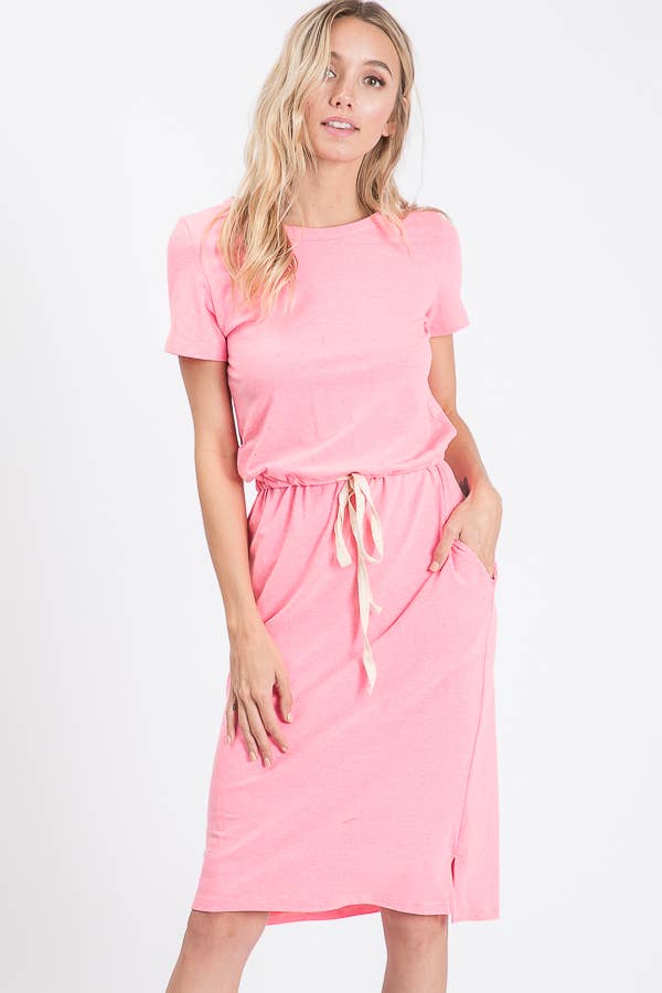 7th Ray - Vente Robe – femme - Robe T-shirt à cordon de serrage à la taille avec poches latérales D246531