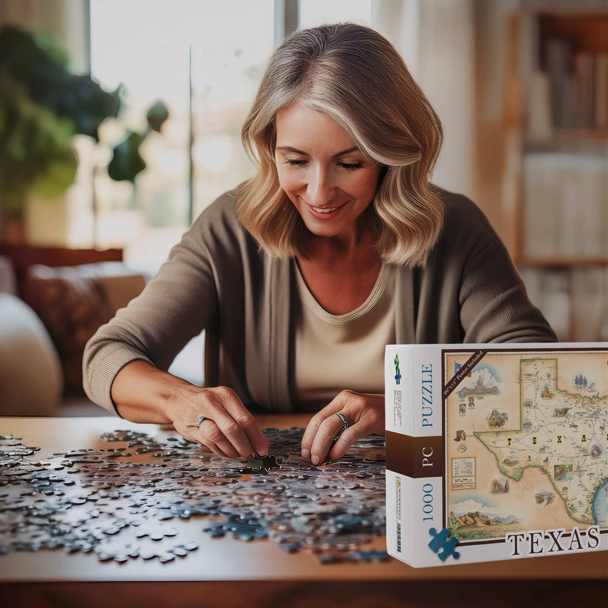 XPLORER MAPS - Vente Puzzle – adulte - Puzzle de 1000 pièces avec la carte de l'État du Texas1