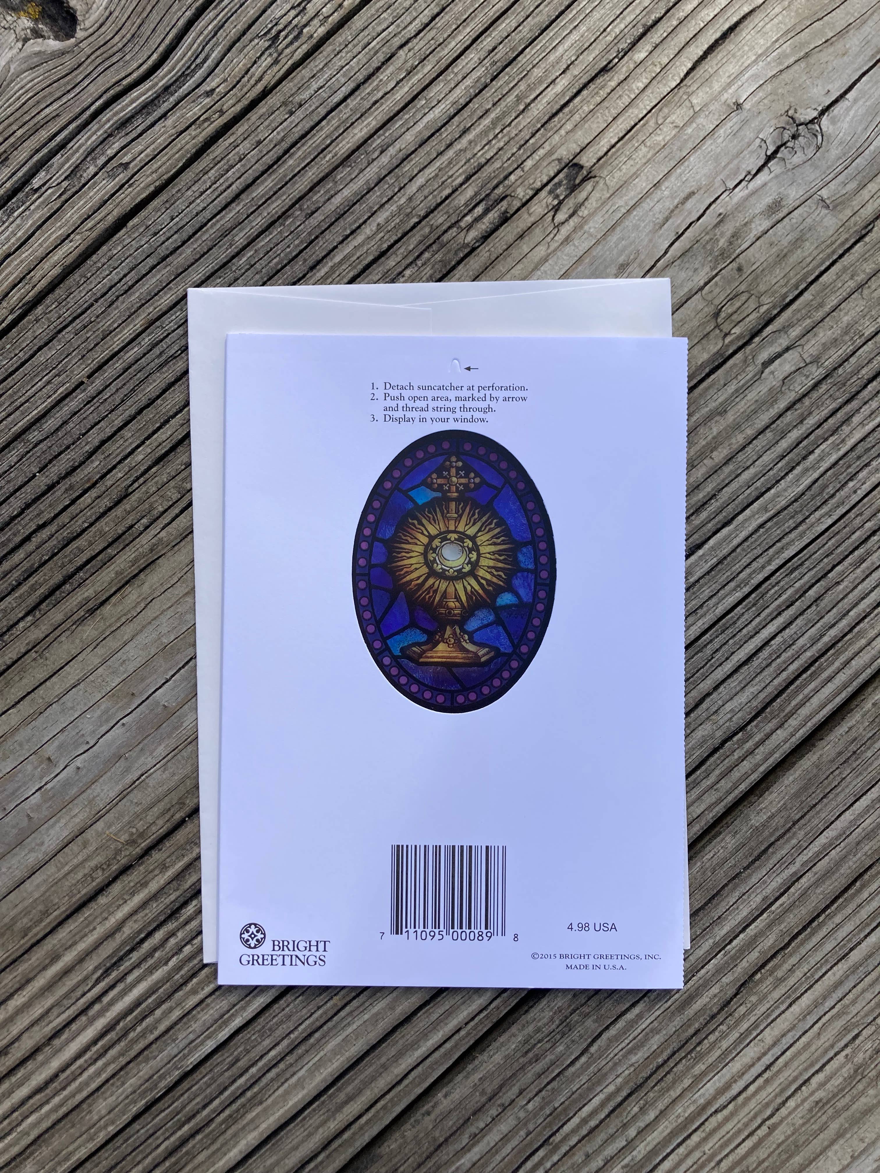 Bright Greetings – wholesale Religiöst kort – Första nattvardsmonstransen, solfångare kort1