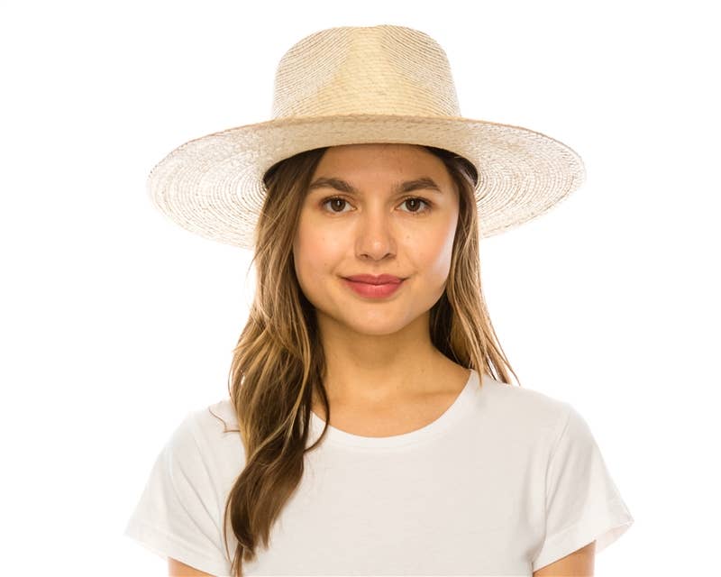 DNMC - Wholesale Straw Hat - Women's - Mexican Palm Leaf Straw Rancher Hat - Flat Brim