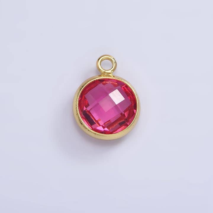 Aim Eternal - Wholesale Individual Charm/Pendant - 9mm Round BIRTHSTONE Cubic Zirconia Circle Gold Charm Add on Component For Jewelry Making | N-1209 N-12104