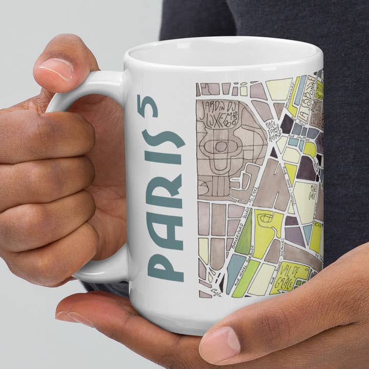 Illustrated mug PARIS, 5th arrondissement - Design city map for wholesale by EmYLo