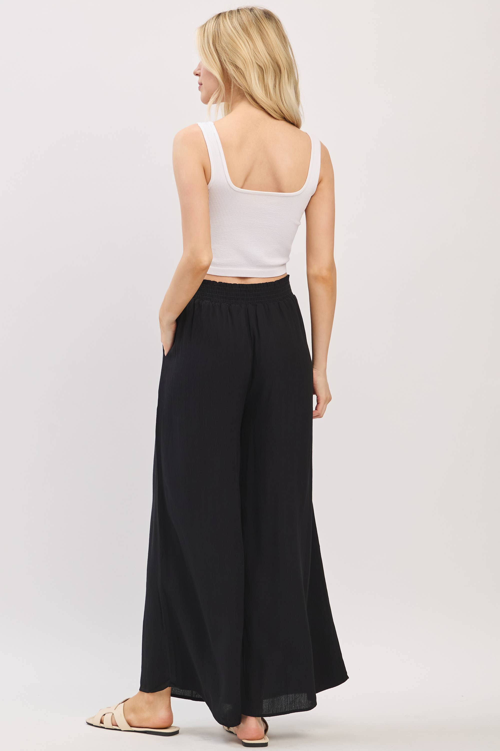 Final Touch - Wholesale Pants - Women's - Waist Smocked Wide Leg Pants - VLP7000033