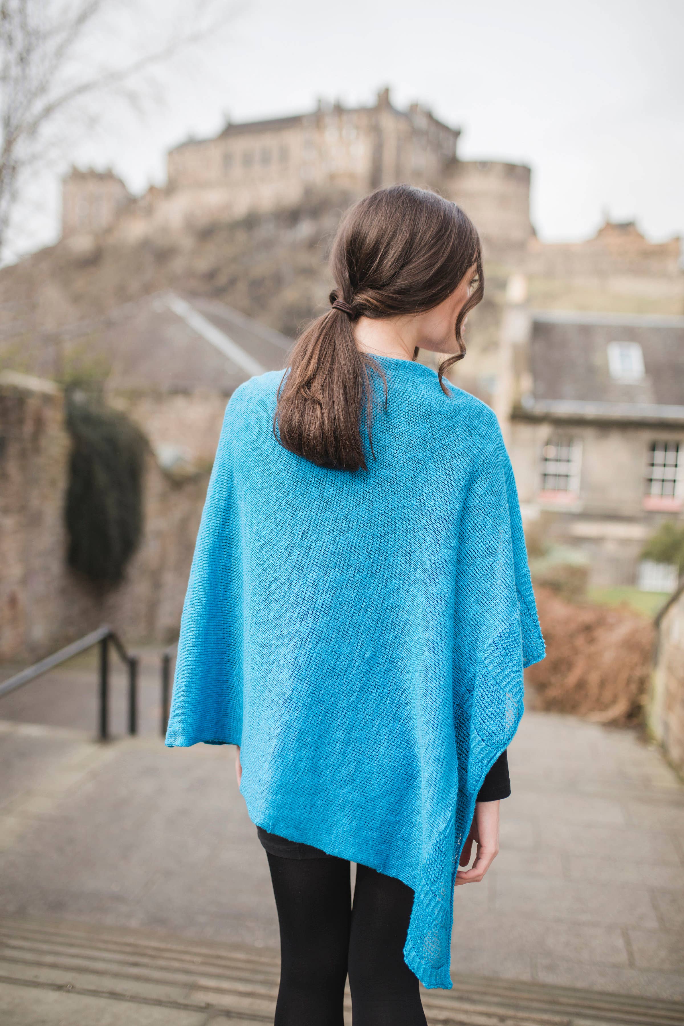 Knitted in Edinburgh – wholesale Poncho – Women's – Royal Blue Light Linen Cape1