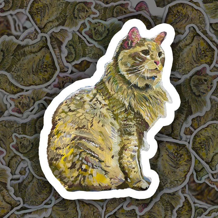 Hållbar vinylklistermärke, Maine Coon-kattdesign, Ljusbrun fluffig katt för wholesale av Deking Art