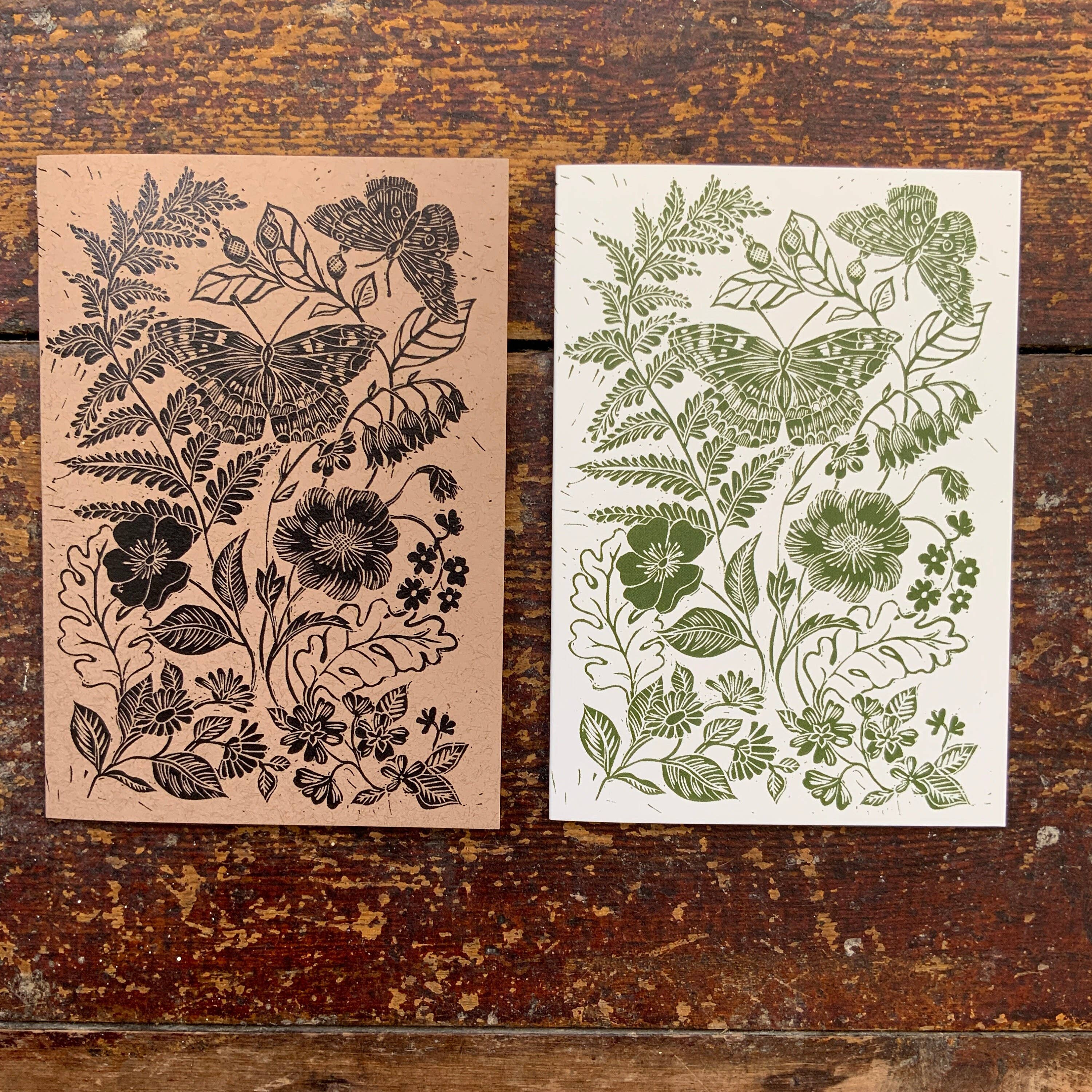 Vivienne Keable - Wholesale Everyday Greeting Card - Linocut Card - Art Card - Greeting Card - Butterfly - Wild Flower - Nature Card - Hand Printed - Wall Art - Block Print- Digital Print5