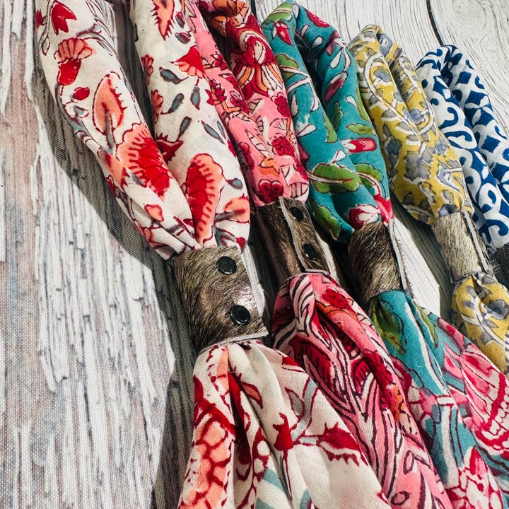 Boots Are My Roots - Wholesale Bandana - Women's - Bright Boho Bandanas With Cowhide Leather Slides2