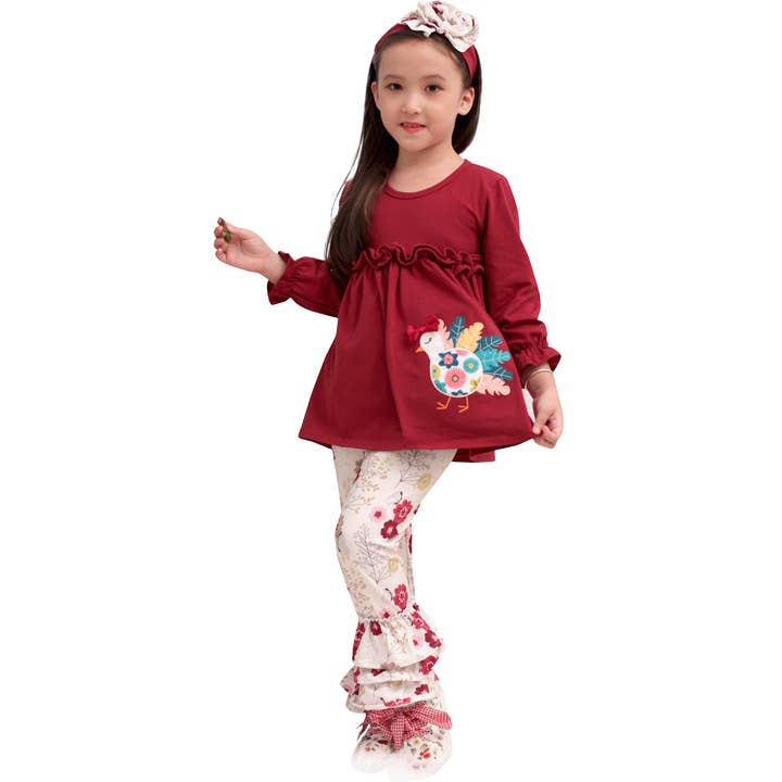CLEARANCE Piger Thanksgiving Tyrkiet Blomster Top & Bukser Sæt for engroshandel hos Angeline Kids
