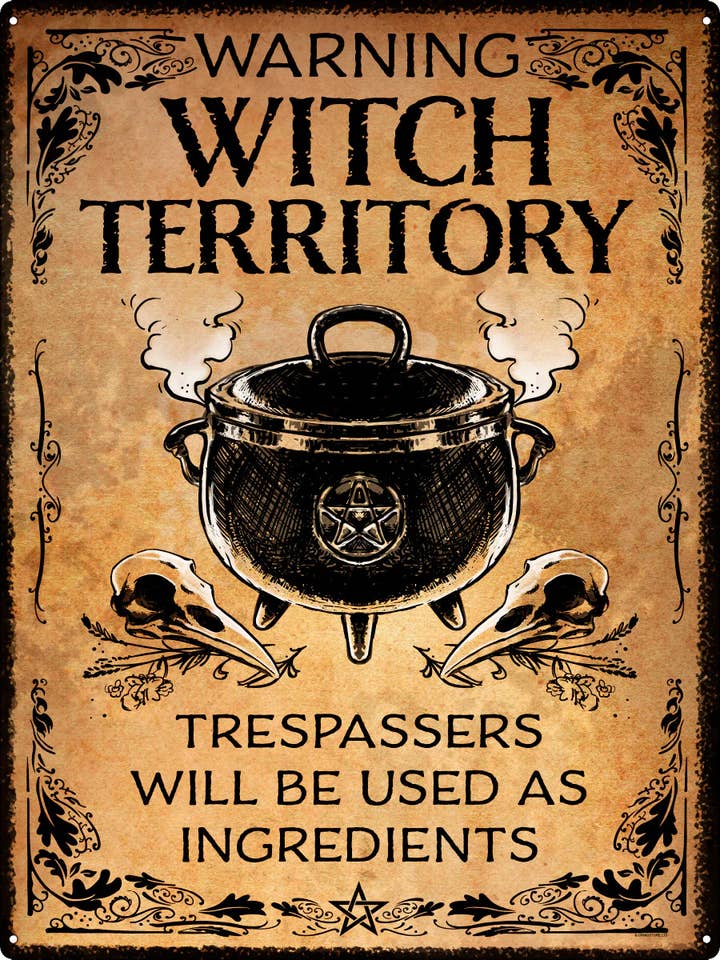 Grande plaque en étain Warning Witch Territory pour la vente par Grindstore