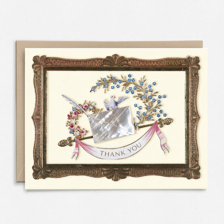 Carte de remerciement avec cadre doré | Ornée | Antique pour la vente par Hemlock House Studio