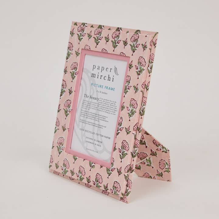 Block Printed Picture Frame (4x6) - Ditsy Floral Blush for wholesale by Paper Mirchi