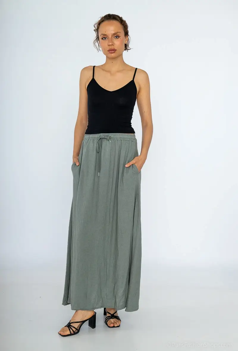 Mimi & Gogo - Wholesale Skirt - Women's - Long linen skirt with two pockets @8628_JLinPoche5