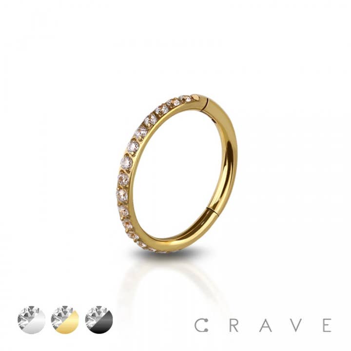 CRAVE BODY JEWELRY - Wholesale Single Stone/Solitaire Ring - 316L SS SIDE CZ HINGED SEGMENT RING FOR SEPTUM,HELIX, TRAGUS