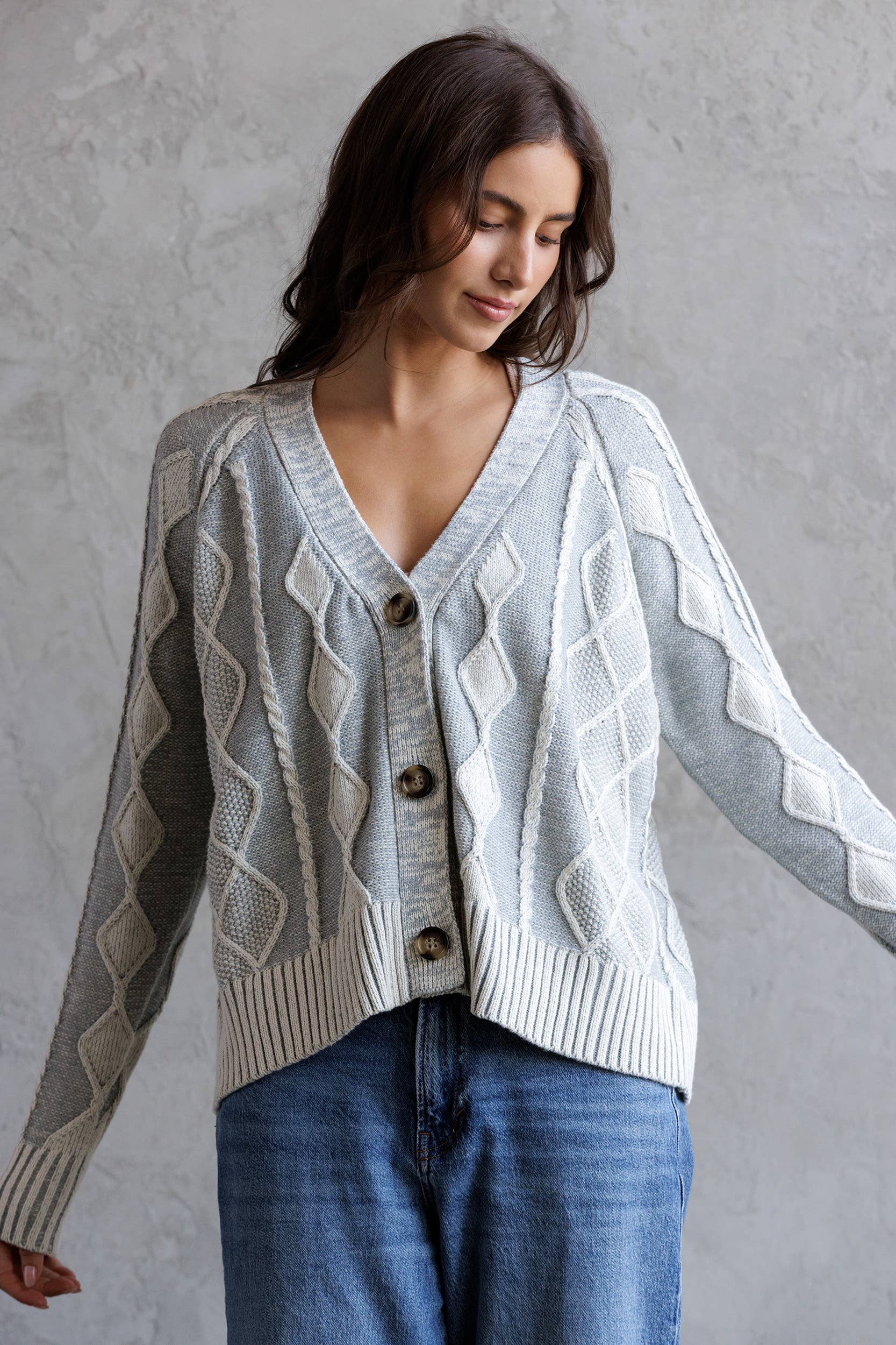 STORIA - Vente Cardigan – femme - JT7252-GILET À BOUTONS EN MAILLE CÂBLÉE13