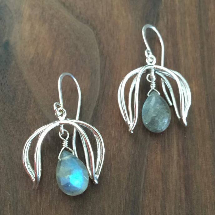 labradorite double petal earring for wholesale by Hahn Jewelry