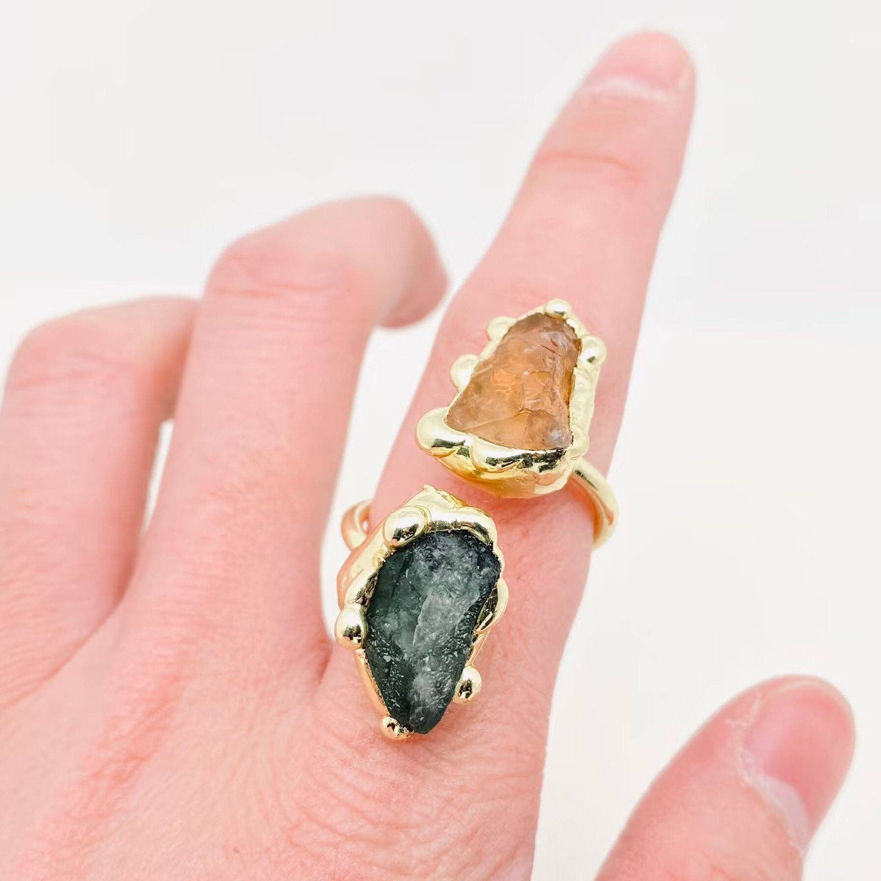 Mio Queena - Wholesale Cocktail/Statement Ring - Double Color Fluorite Crystal Adjustable Ring - CS3