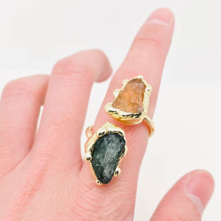 Mio Queena - Vendita all'ingrosso Anelli cocktail/statement - Anello regolabile con doppio cristallo di fluorite colorato - CS3