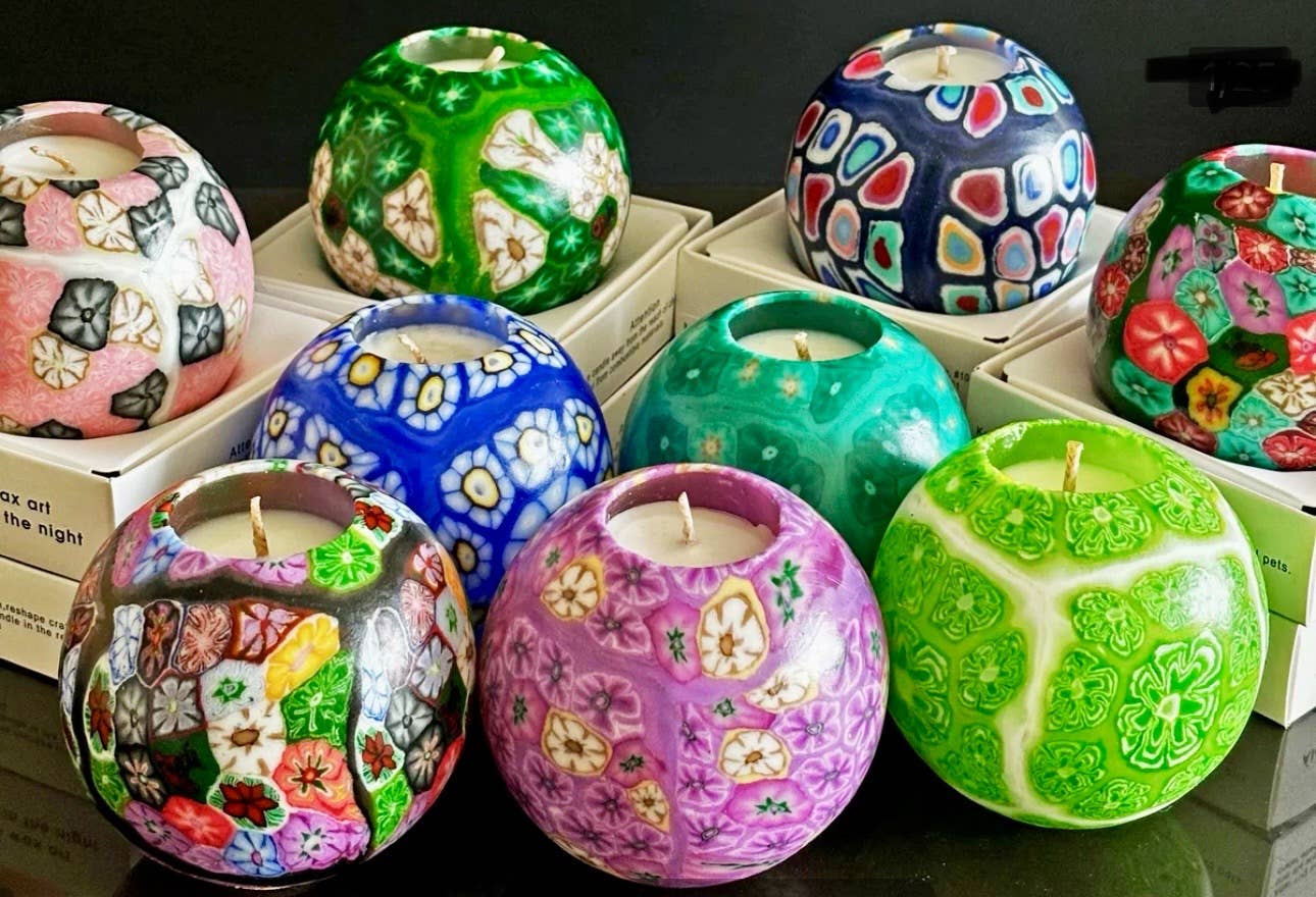 Alans Candle - Vente Bougie en bocal - Idée cadeau de Noël à bougie sphérique artisanale en dentelle Indigo7