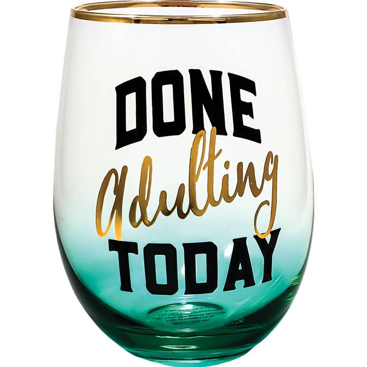 Done Adulting Stemless Glass for wholesale by Spoontiques, Inc