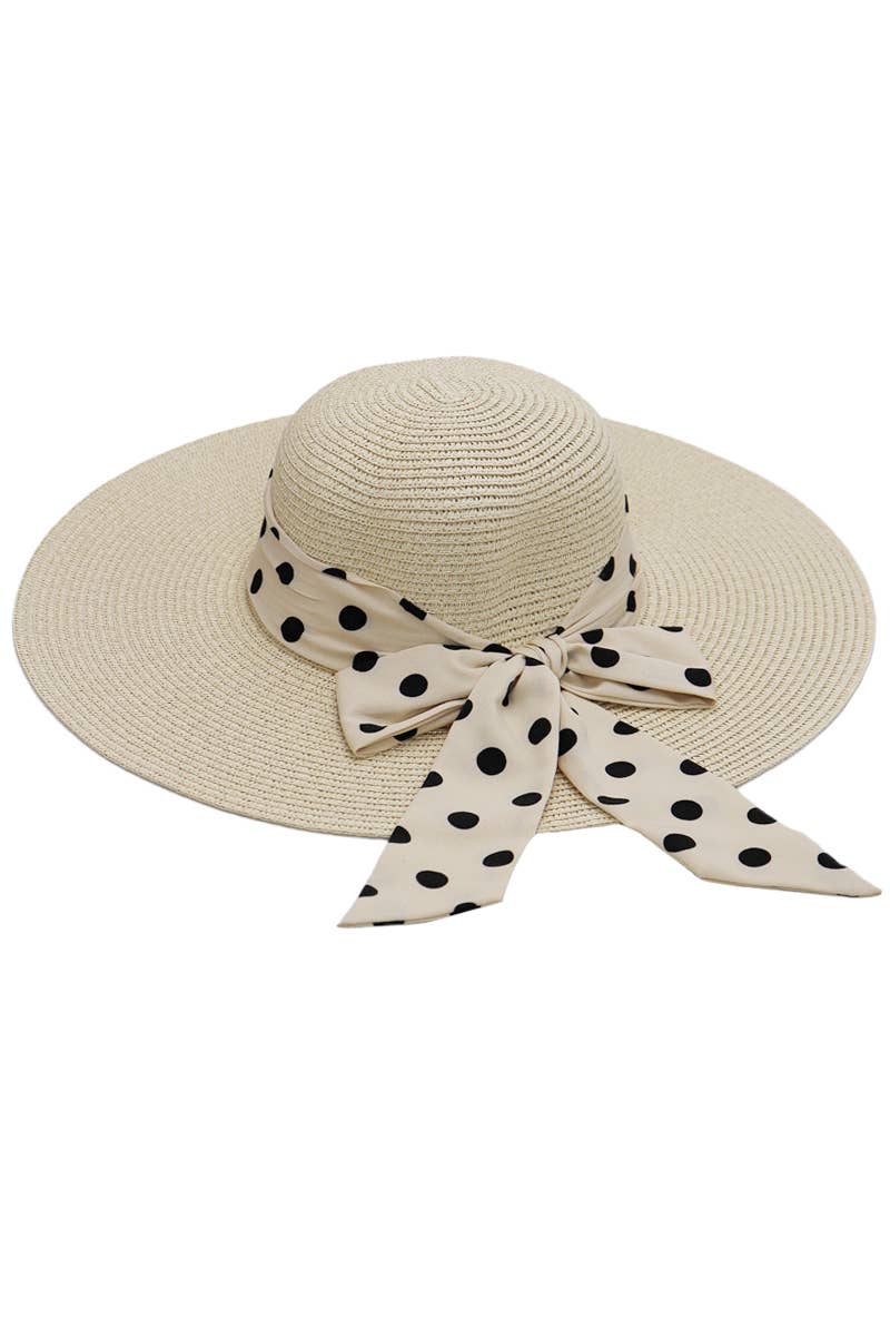Cap Zone - Wholesale Straw Hat - Women's - Polka Dot Ribbon Tight Weave Straw Floppy Sun Hat7