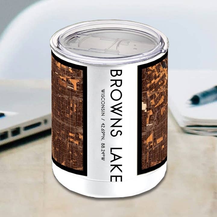 Browns Lake WI Karta Isolerad Kopp i Ember för wholesale av JACE.design