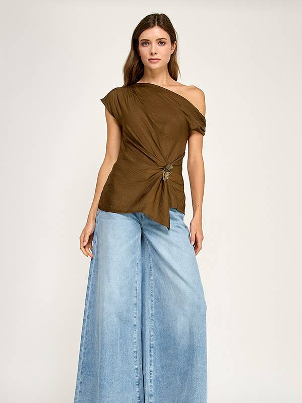 GOLD DETAIL TEXTURED DRAPE TOP for wholesale by Miss Love