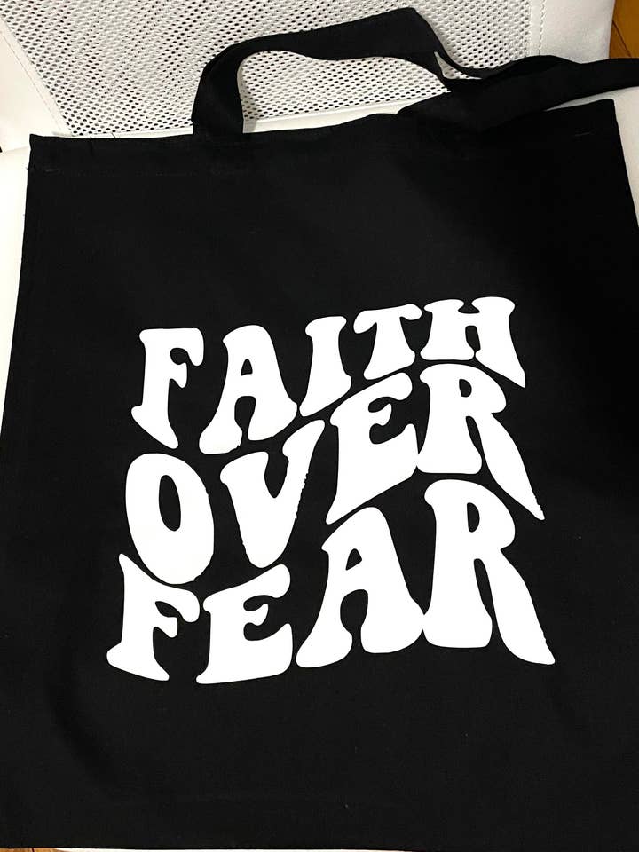 faith over fear | Black Tote Bag for wholesale by Apparel for God LLC