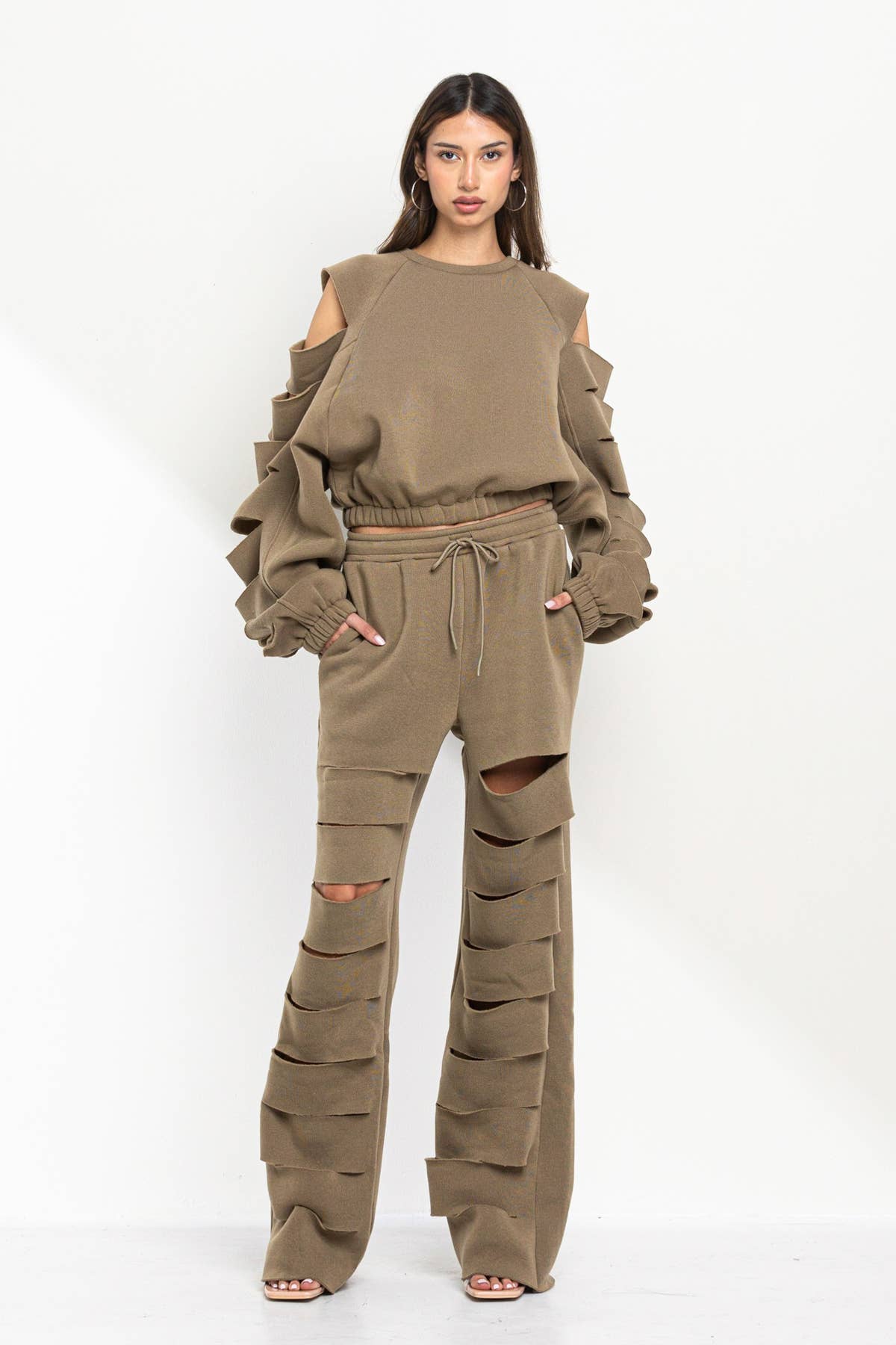 No Vacancy - Wholesale Pants - Women's - Cut out legs fleece straight pants8