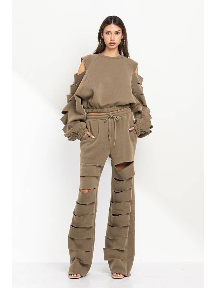 No Vacancy - Wholesale Pants - Women's - Cut out legs fleece straight pants8