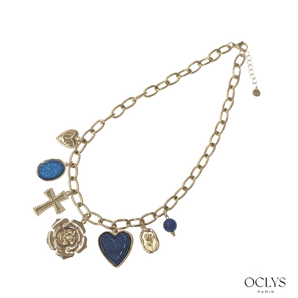 Oclys - Wholesale Pendant/Charm Necklace - Pink charm necklace in gold stainless steel Coco2