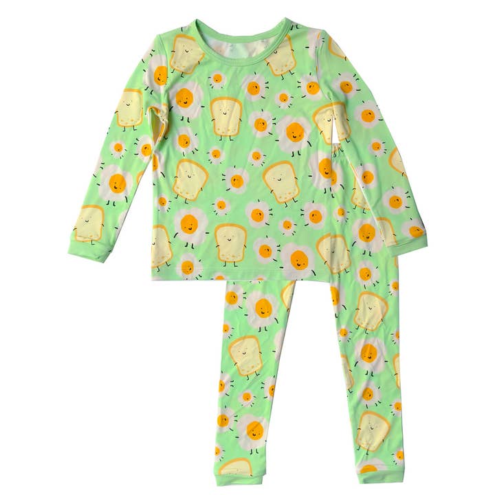 Soft TENCEL Modal Toddler, 2-Piece Pajamas, Eggs & Toast for wholesale by tiny knot co.