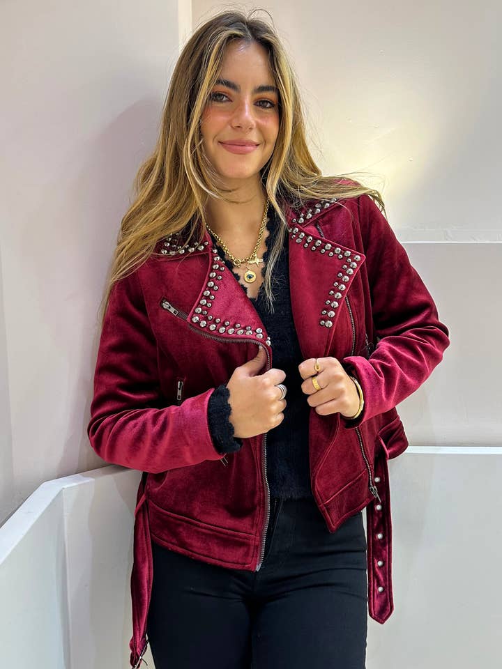 Perfecto jack van velours met studs voor wholesale door ELLI WHITE