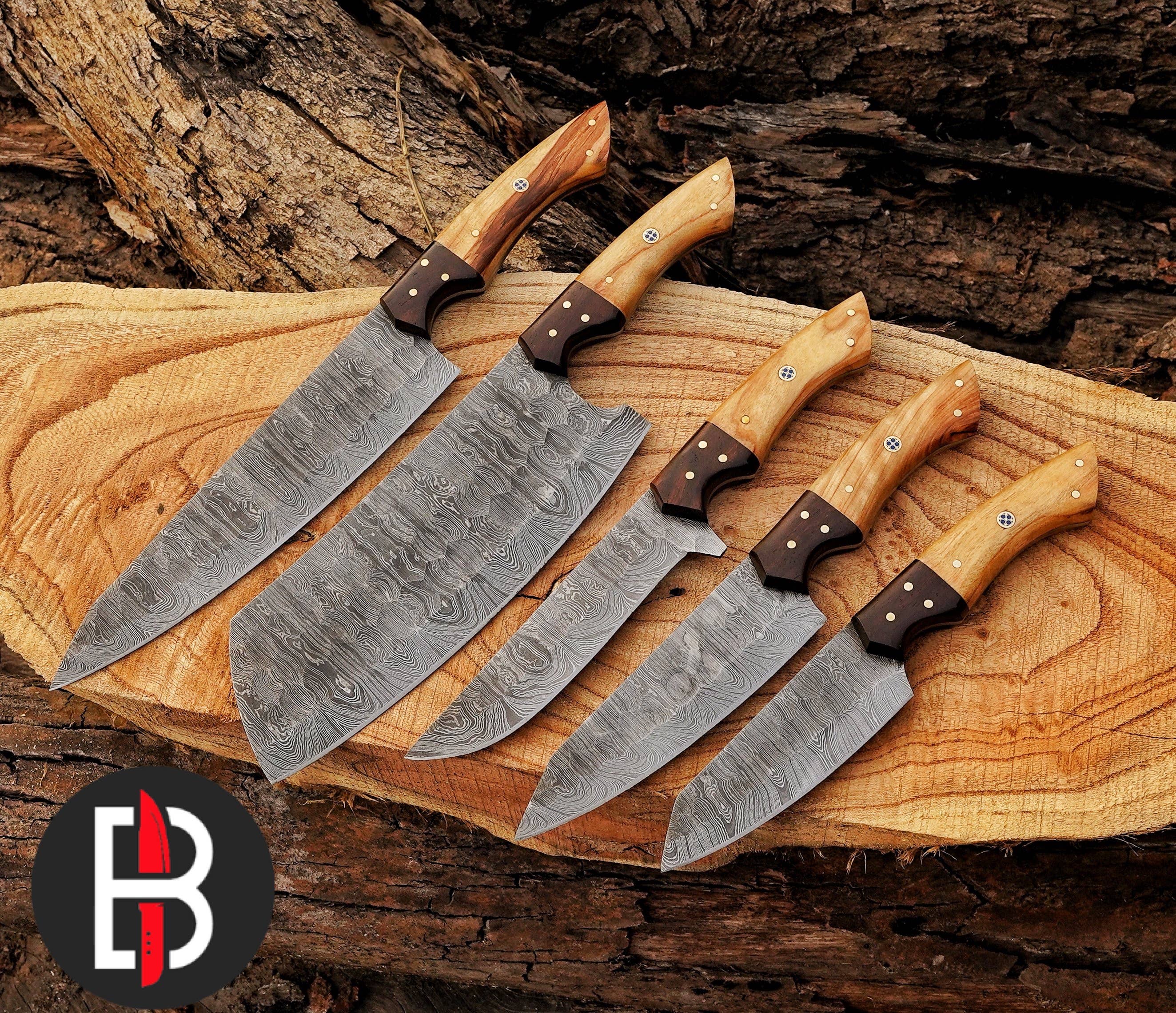 Bravohandicrafts - Wholesale Knife Set - 5 Pcs Damascus Steel Chef Set Handmade BBQ Kitchen Knives1