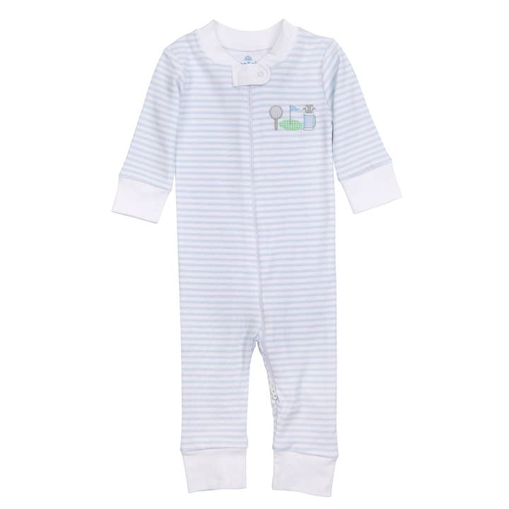 Magnolia Baby - Wholesale Sleepsuit - Baby - Putting Green Applique Zip Pajamas - Light Blue