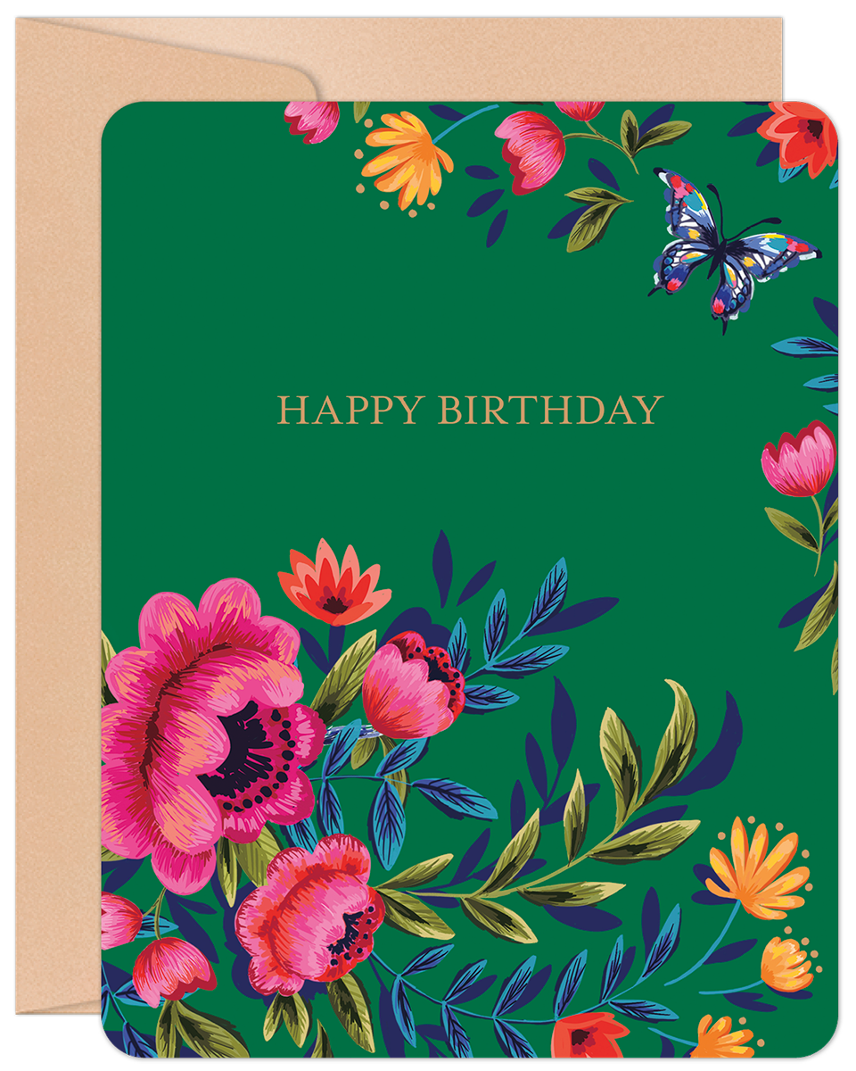 Willow & Ivy Press - Wholesale Birthday Card - Happy Birthday Brightly Colored Florals Birthday Card0