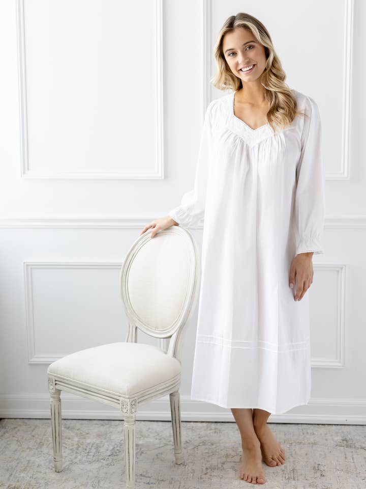 Jacaranda Living - Wholesale Nightgown - Women's - Adelaide White Cotton Nightgown
