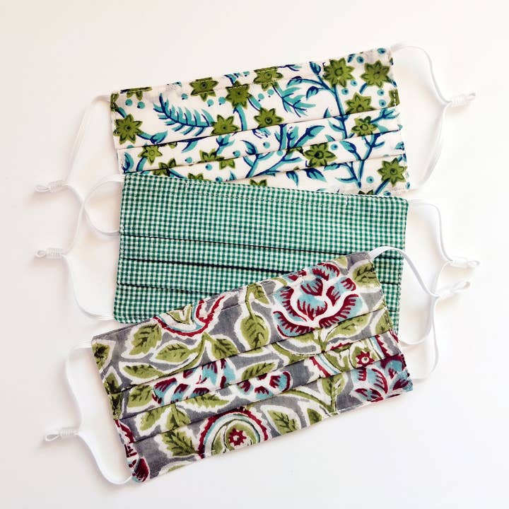 Block Print Indian Cotton Fabric Face Mask, Filter Pocket for wholesale by Homesite